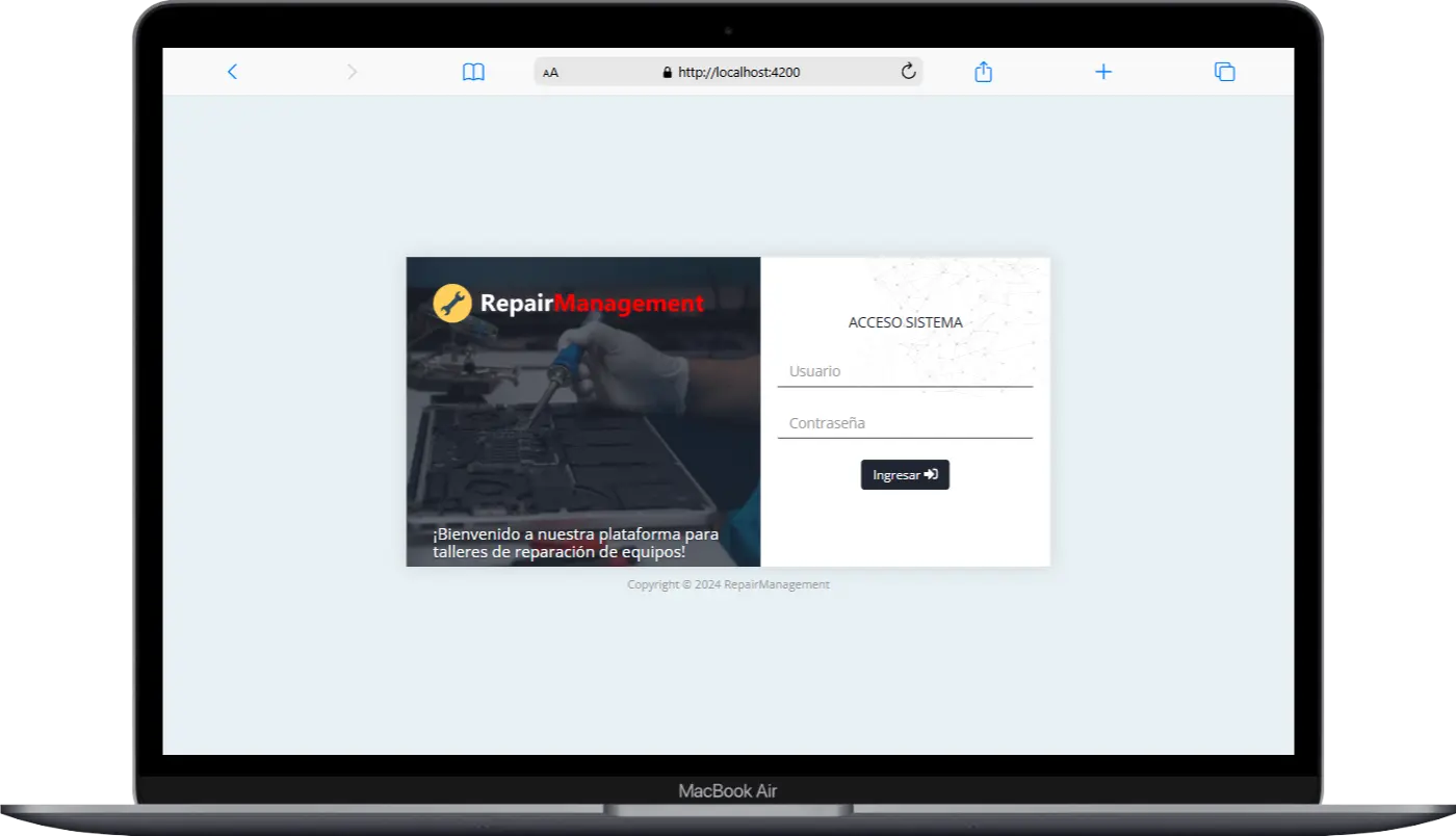 Captura de pantalla del proyecto RepairManagement